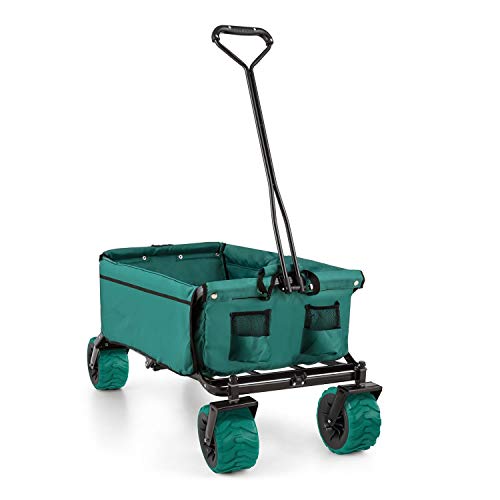 Waldbeck The Green Carro Transporte Plegable jardín (Carga máxima 70kg, 90L Volumen, Bolsillos Laterales, Ruedas Anchas, Suelo Reforzado Acolchado) - Verde