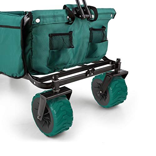 Waldbeck The Green Carro Transporte Plegable jardín (Carga máxima 70kg, 90L Volumen, Bolsillos Laterales, Ruedas Anchas, Suelo Reforzado Acolchado) - Verde