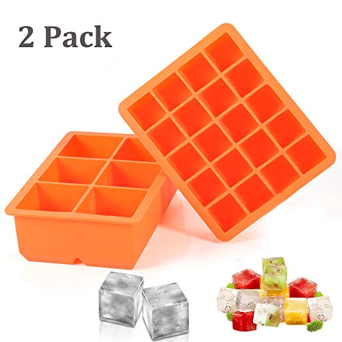 Wanap Bandeja para Cubitos de Hielo, Moldes de Silicona Cuadrados Grandes para Congelador, Alimentos para Bebé, Agua, Cóctel - 2 Pack, Orange