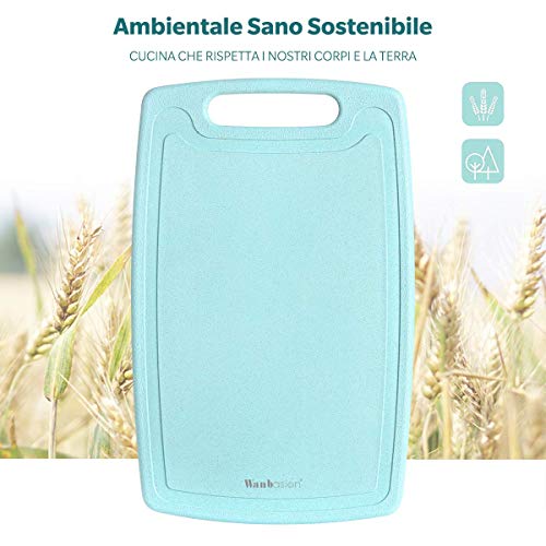 Wanbasion 3 Piezas Tabla de Cortar Cocina Polietileno Grande, Tabla para Cortar Alimentos Plastico Antideslizante, Tabla de Cortar Cocina con Juego de Cuchillos Menta Verde