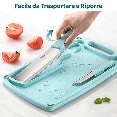 Wanbasion 3 Piezas Tabla de Cortar Cocina Polietileno Grande, Tabla para Cortar Alimentos Plastico Antideslizante, Tabla de Cortar Cocina con Juego de Cuchillos Menta Verde