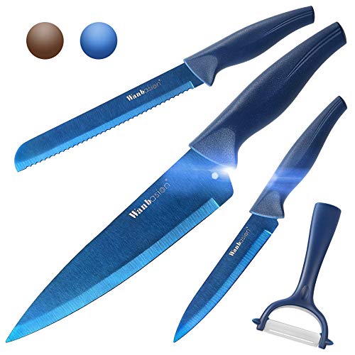 wanbasion Azul Juego de Cuchillos de Cocina Acero Inoxidable, Set de Cuchillos de Cocina Profesional Chef, Juego de Cuchillos de Cocina Los Mejores Cocinero a Prueba de Herrumbre con Pelador