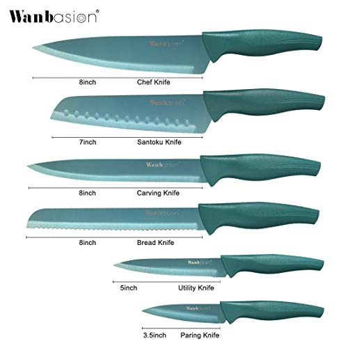 Wanbasion - Juego de cuchillos de cocina (acero inoxidable, juego de cuchillos de cocina, apto para lavavajillas con fundas