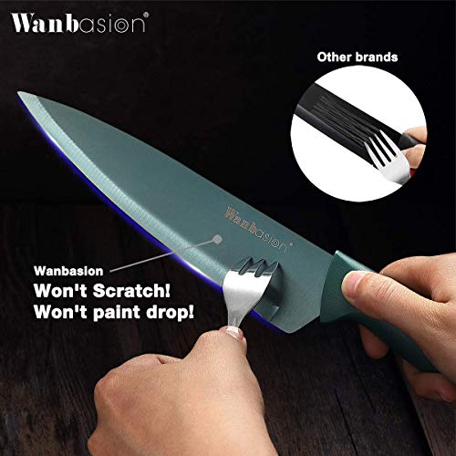 Wanbasion - Juego de cuchillos de cocina (acero inoxidable, juego de cuchillos de cocina, apto para lavavajillas con fundas