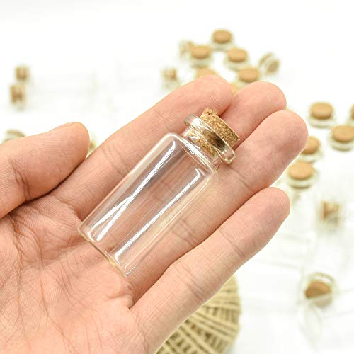 Wandefol 48pcs Botella de Vídrio con Tapón de Corcho, Botella de Mensaje, Botellas Cristales Pequeñas 10ml para Manualidad Decoración con Cordel Transparente a Prueba de Golpe Madera Yute Vídrio