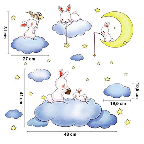 WandSticker4U– de pared adhesivo infantil sweet Dreams | 200x52 cm | Conejo Liebre Wolke Luna Estrellas | Adhesivo decorativo para habitación de los Niños Baby