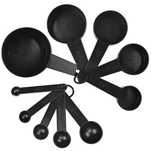 wangjiangda Cuchara Medidora 10 Piezas Cuchara Medidora Plástico Negro Tazas para Cocina y Hornear Tazas de Medición Vasos y Cucharas para Medir Líquidos Sólidos