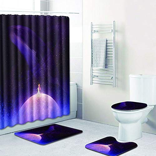 WANJIA Conjunto de baño de baño Absorbente Antideslizante, Cortina de baño + tapete de baño + tapete de Piso en Forma de U + Cubierta de WC + 12 Ganchos para Cortinas de baño.W180603-D041 45 * 75cm