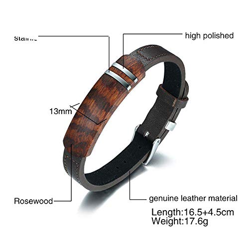 WanTo Pulsera de Cuero Genuino de Madera de Palisandro Antiguo, joyería para Hombre