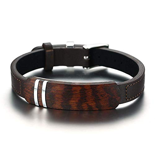 WanTo Pulsera de Cuero Genuino de Madera de Palisandro Antiguo, joyería para Hombre