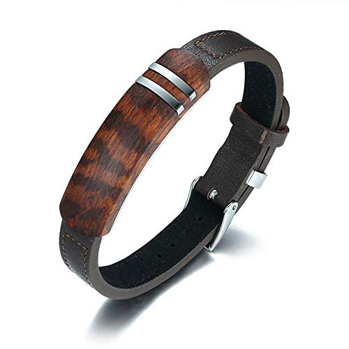 WanTo Pulsera de Cuero Genuino de Madera de Palisandro Antiguo, joyería para Hombre