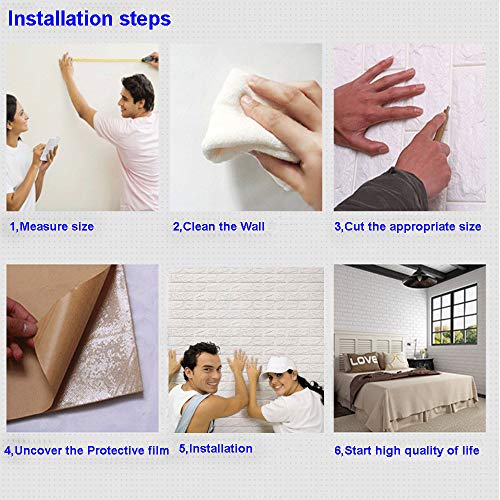 WANWEITONG 3D Papel Pintado ladrillo, PE de Espuma 3D Wallpaper, DIY Pared Pegatinas Decoración de Pared en Relieve Piedra de ladrillo Para Casa Oficina Sala de Estar TV Fondo Pared (12 Pcs, Blanco)