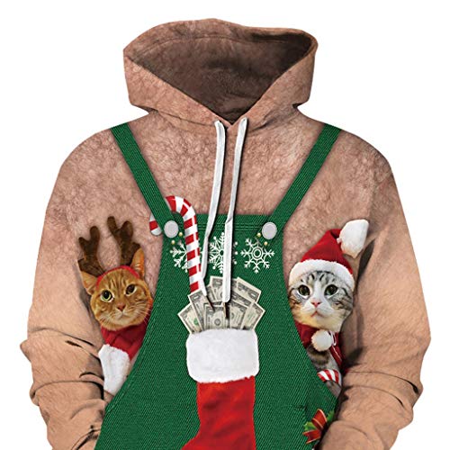 waotier Sudaderas con Capucha de Navidad Parejas Creativo 3D Tapas Impresas Pullover Camiseta Larga de la Manga