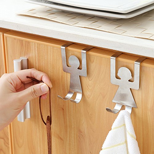 WARMWORD 2pcs de Dibujos Animados Humanoid Gancho Puerta Trasera Acero Inoxidable Armario Home Kitchen baño Amantes en Forma Cocina Percha Almacenamiento Ropa Estante Herramienta