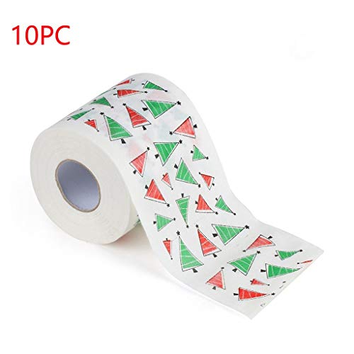 WARMWORD Rollo de Papel higiénico navideño Tejido de Navidad Novedad Árbol de Navidad Papá Noel Impreso Feliz Navidad Rollo de Papel de Seda para decoración navideña 10 Rollo