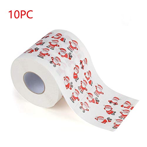 WARMWORD Rollo de Papel higiénico navideño Tejido de Navidad Novedad Árbol de Navidad Papá Noel Impreso Feliz Navidad Rollo de Papel de Seda para decoración navideña 10 Rollo