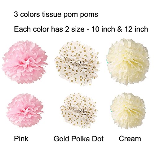 Wartoon 43 Pcs Papel Pom Poms Flores Tissue Globo Tassel Garland Polka Dot Kit de Guirnalda de Papel para Las Decoraciones del Banquete de Boda de Cumpleaños - Rosa y Crema