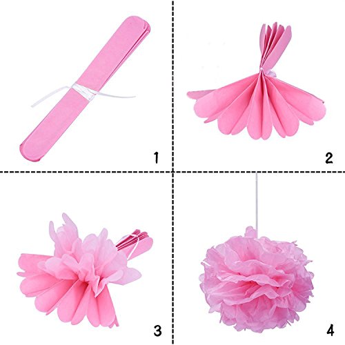 Wartoon 43 Pcs Papel Pom Poms Flores Tissue Globo Tassel Garland Polka Dot Kit de Guirnalda de Papel para Las Decoraciones del Banquete de Boda de Cumpleaños - Rosa y Crema