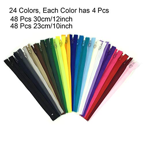 Wartoon 96pcs 23cm / 9 pulgadas y 30cm / 12 pulgadas cremalleras de nylon multicolor de la bobina para coser y artes 24 colores