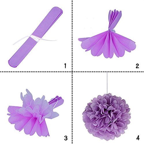 Wartoon Papel Pom Poms Flores Tissue para Decoración de Boda, Fiesta Cumpleaños, Bienvenida al Bebé, 12 Piezas ( Púrpura, Púrpura Clara y Blanco )