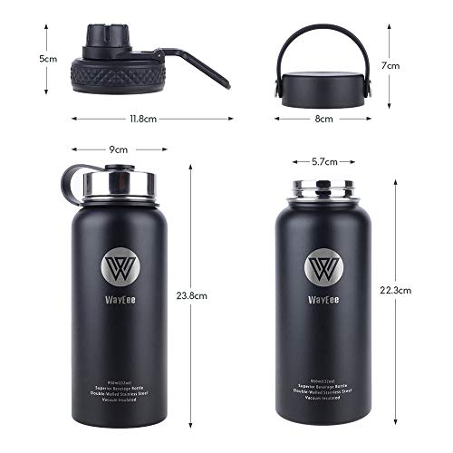 WayEee Botella de Agua Térmica Taza de Viaje Acero Inoxidable con 3 Tapas Intercambiables Botella Agua Deporte sin BPA Cantimplora Aislada Leakproof para Oficina, Ciclismo, Deporte Aire Libre (950ML)