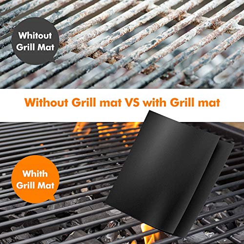 WayEee Estera de Barbacoa 5 Piezas Alfombrilla Reutilizable de Barbacoa Antiadherente de Teflón para Parrilla Horno, BBQ Mat Gas Carbónde para Carne, Pescado y Verduras 50×40CM (2 pcs) 40×30CM (3 pcs)