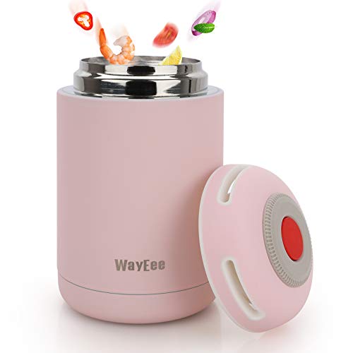 WayEee Termo Para Comida 460ml para Niños Escuela Botella Aislada de Acero Inoxidable para Alimentos Calientes y Bebidas Frías, Termo para Sólido y Líquido(Rosa)