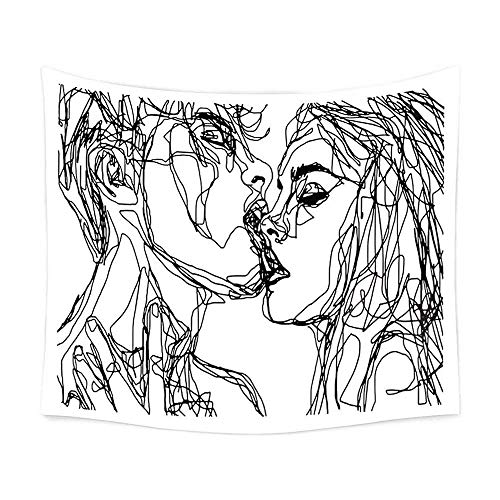 WAZA Tapiz de Besos de Pareja Diseño de Línea en Blanco y Negro Colgante de Pared Moderno Tapices de Pared Decoración para Sala de Estar Mesa Sofá Hogar Dormitorio (200X150CM)