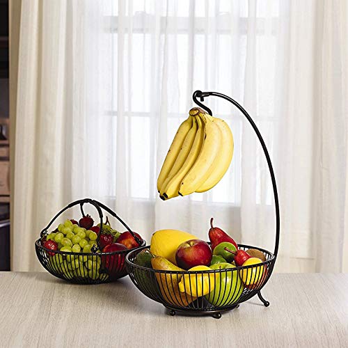 WDDLD Frutero Cesta Fruta, Banana Hanger Hook Multifuncional 2 Niveles Retirable Cesta De ExhibicióN, Escritorio DecoracióN Cesta Verdulero