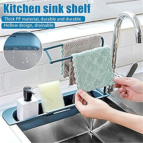 WDXUN Kitchen Sink Sponge Holder, Telescopic Sink Rack Holder Expandable Storage Drain Basket,for Home Kitchen Kit (Grey)