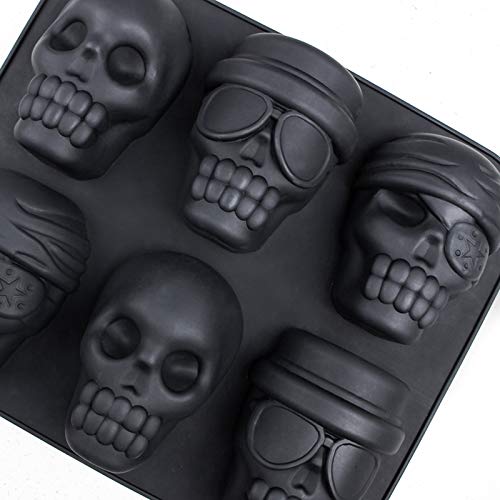 webake Halloween - Molde de silicona para repostería, diseño de calavera, 6 unidades, color negro