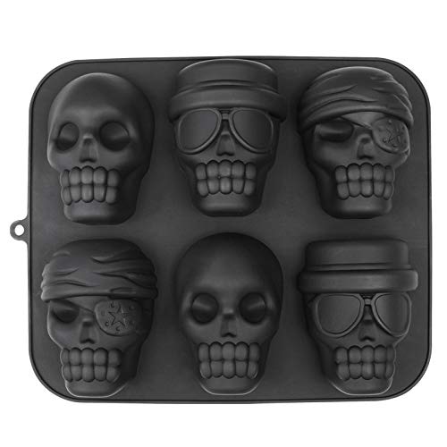 webake Halloween - Molde de silicona para repostería, diseño de calavera, 6 unidades, color negro