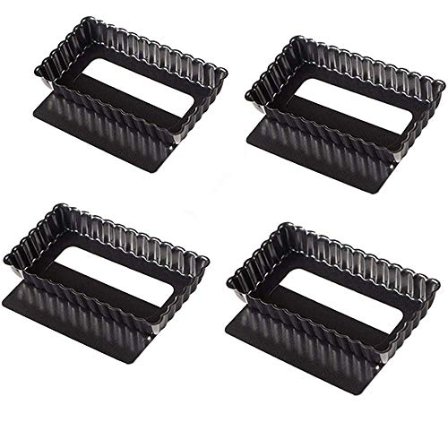 Webake Moldes para Tarta Antiadherentes Pequeños para Tartaletas Rectangular Quiche Pie Pan con Parte Inferior Extraíble, 4,5 Pulgadas Paquete de 4