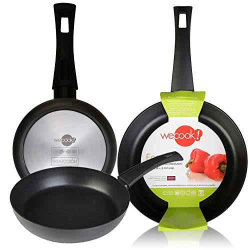 WECOOK Ecogreen Set Juego 3 Sartenes 18-22-26 cm Aluminio, inducción, Antiadherente ecológico sin PFOA, Limpieza lavavajillas Apta para Todas Las cocinas, vitroceramica, Gas, Negro, 18-22-26