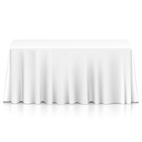 WedDecor - Mantel rectangular de algodón blanco y poliéster de 177,8 x 274,3 cm, ideal para bodas, comedores, fiestas de cumpleaños, Navidad y restaurantes, tela, Blanco, 1