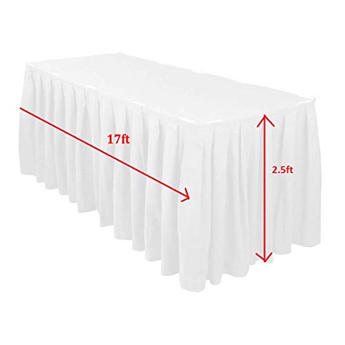 WedDecor Negro 14ft Poliéster Mesa Falda con Nylon Cierres para Fácil Accesorio - Decorativo Mesa Ropa para Boda, Fiestas, Celebración, Eventos, para 2.5ft x 4ft Mesa - Blanco, 17 Feet