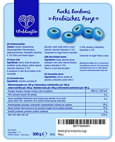 WeddingTree Caramelos Turkish Eye Azul para Wedding - 500g Caramelos Boda - Nazar Boncugu como decoración de Mesa para Bodas, San Valentín, Día de la Madre o Festival del Azúcar