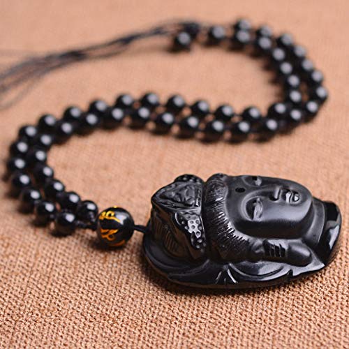 WEDFTGF Colgante de obsidiana natural Buda Amitabha Cabeza de Buda Colgante Collar