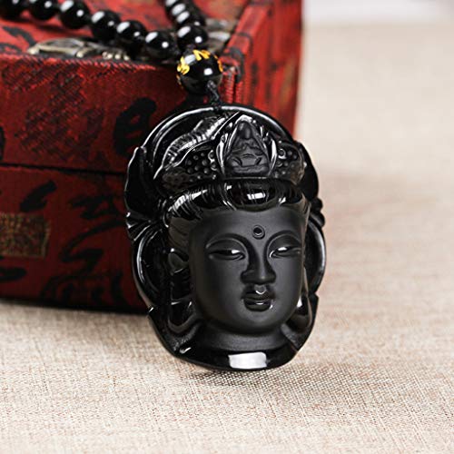 WEDFTGF Colgante de obsidiana natural Buda Amitabha Cabeza de Buda Colgante Collar