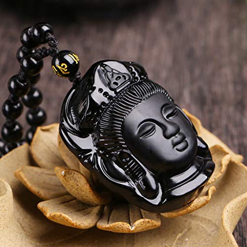 WEDFTGF Colgante de obsidiana natural Buda Amitabha Cabeza de Buda Colgante Collar