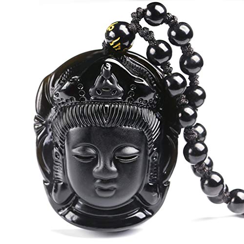 WEDFTGF Colgante de obsidiana natural Buda Amitabha Cabeza de Buda Colgante Collar