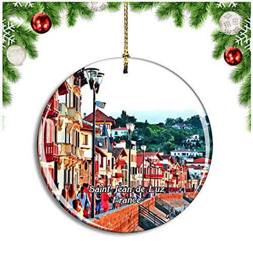 Weekino Saint-Jean-de-Luz Francia Promenade Jacques Thibaud Decoración de Navidad Árbol de Navidad Adorno Colgante Ciudad Viaje Colección de Recuerdos Porcelana 2.85 Pulgadas