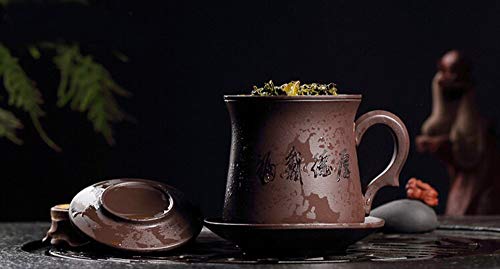 WEHOLY Inicio Taza de té de Arcilla púrpura Taza de té de Gongfu Famoso Chino Yi Xing Taza de té de Arcilla púrpura, Taza de infusor con Plato y Taza de té con Tapa.