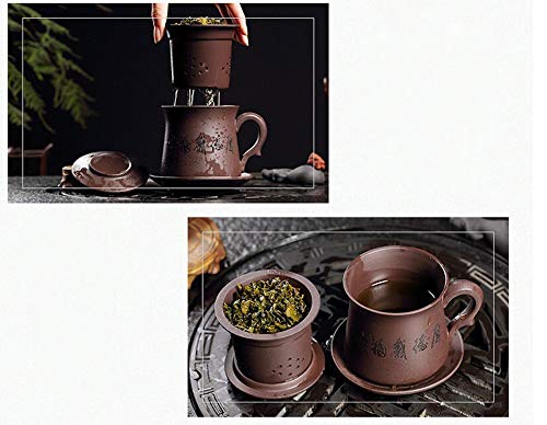 WEHOLY Inicio Taza de té de Arcilla púrpura Taza de té de Gongfu Famoso Chino Yi Xing Taza de té de Arcilla púrpura, Taza de infusor con Plato y Taza de té con Tapa.