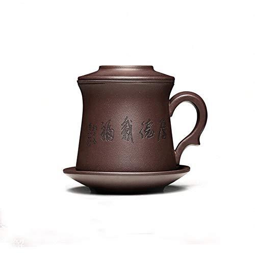 WEHOLY Inicio Taza de té de Arcilla púrpura Taza de té de Gongfu Famoso Chino Yi Xing Taza de té de Arcilla púrpura, Taza de infusor con Plato y Taza de té con Tapa.