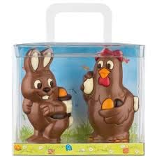 Weibler Confiserie 2 Figuras de Pascua en chocolate con leche: conejo y gallina, 1 x 150 gramos