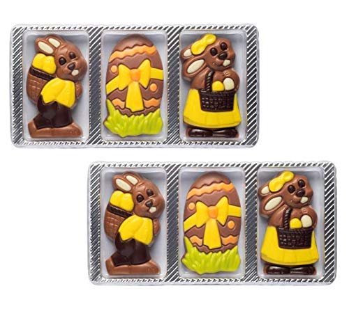 Weibler Confiserie 6 figuras de Pascua en chocolate con leche: 2 huevos, 2 conejos con cesta y 2 conejos con cesta — 60 gramos