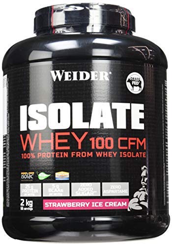 Weider Isolate Whey 100CFM 2000 gr Fresa. 100% aislado de proteina de suero. Cero azúcar, cero aspartamo, con stevia, con dygezime, con BCAA, apto para veganos. Isolac. Para dietas keto.