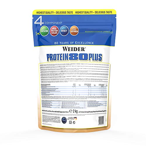 Weider Protein 80 Plus, Proteina de suero de suero  de leche, Sabor Cookies & Cream, 2000 gr