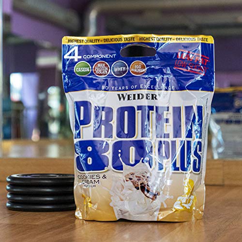 Weider Protein 80 Plus, Proteina de suero de suero  de leche, Sabor Cookies & Cream, 2000 gr